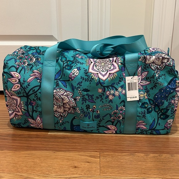 Vera Bradley Lighten Up Large Traveler Duffel and cosmetic bag Peacock Garden - Picture 6 of 16